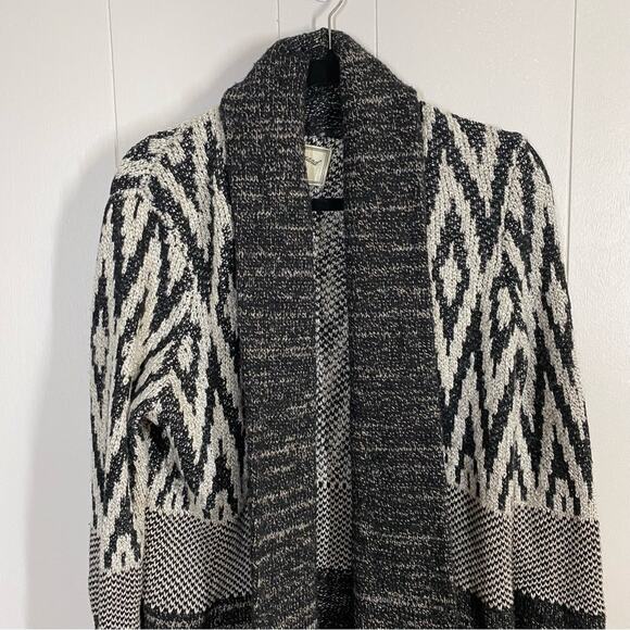 Lucky Brand Boho Printed Chunky Knit Oversized Open Front Cardigan Sweater Sz L - Picture 2 of 8